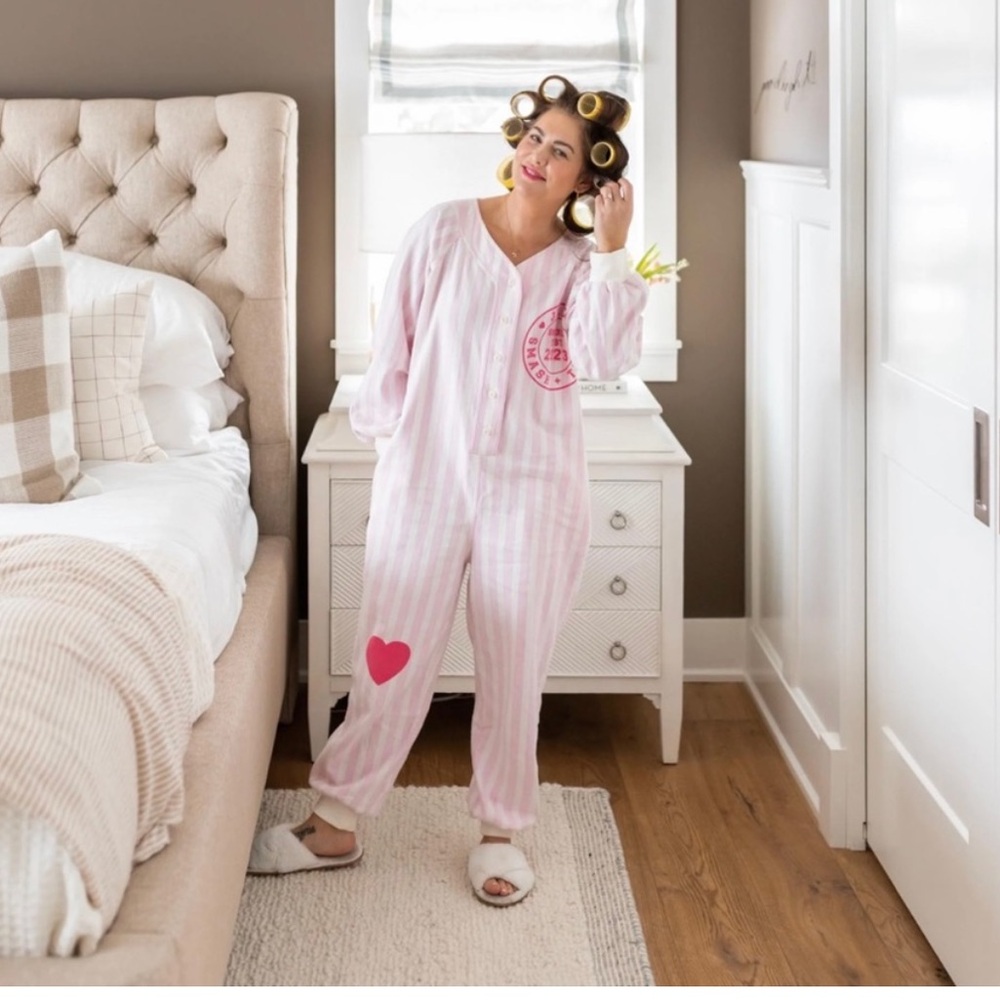 Smash + Tess Light Pink Striped Heart One-Piece Pajama